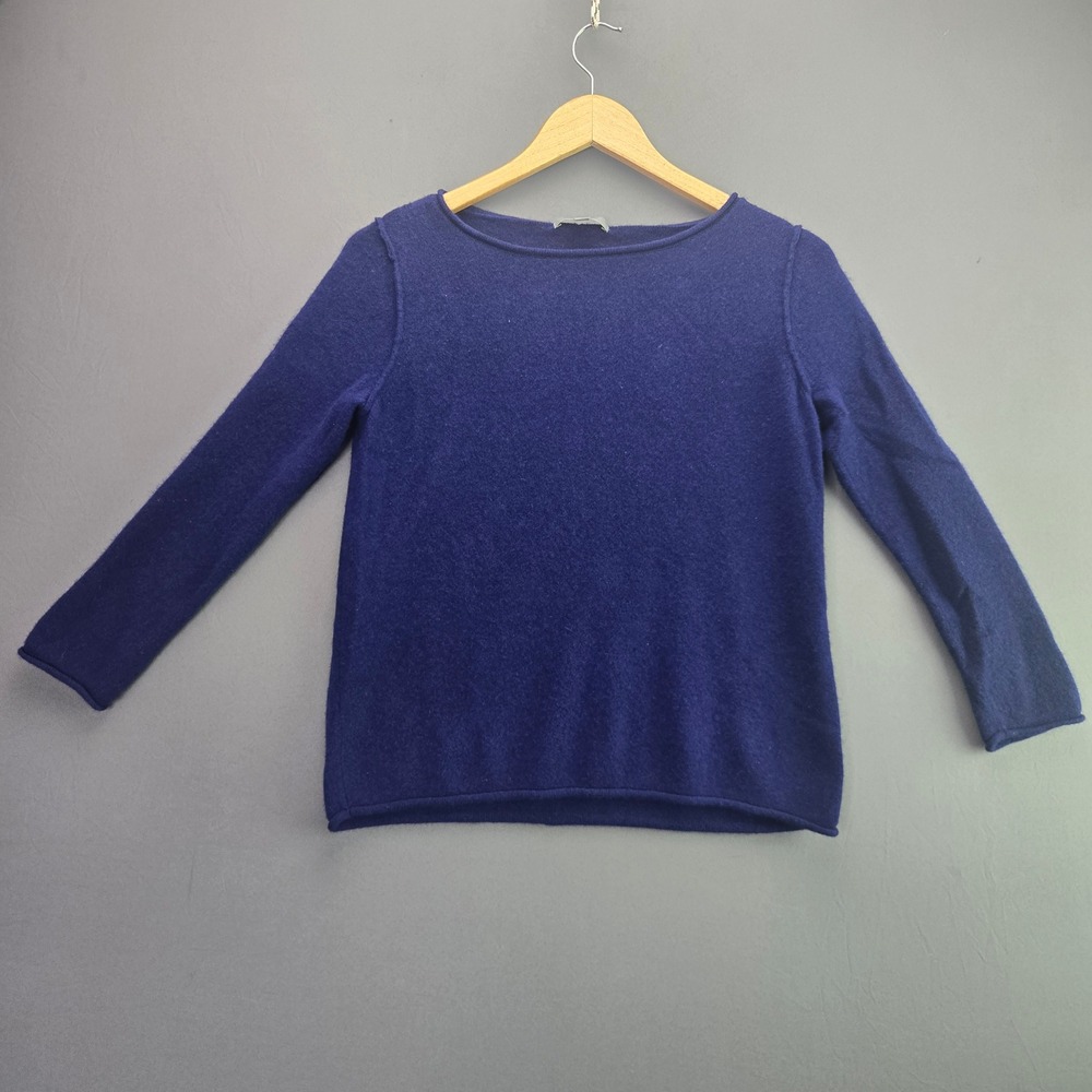 Uniqlo Sweater Boat Neck Back Seam L Blue Long Sleeve Knit Pullover Top